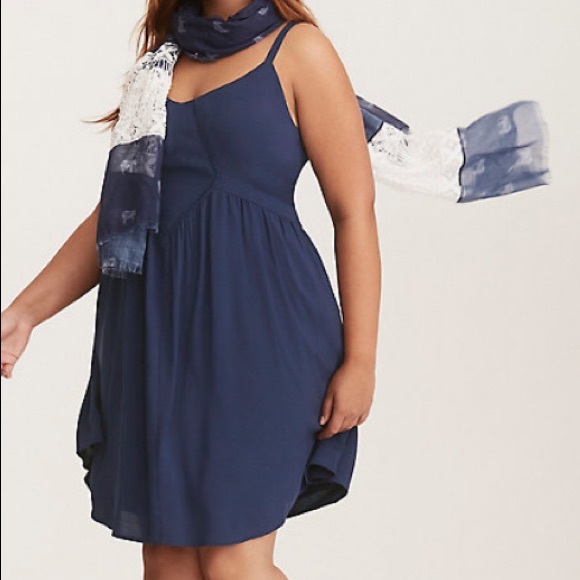 torrid Dresses & Skirts - Torrid Navy Challis Crochet Trim Trapeze Dress, 3X